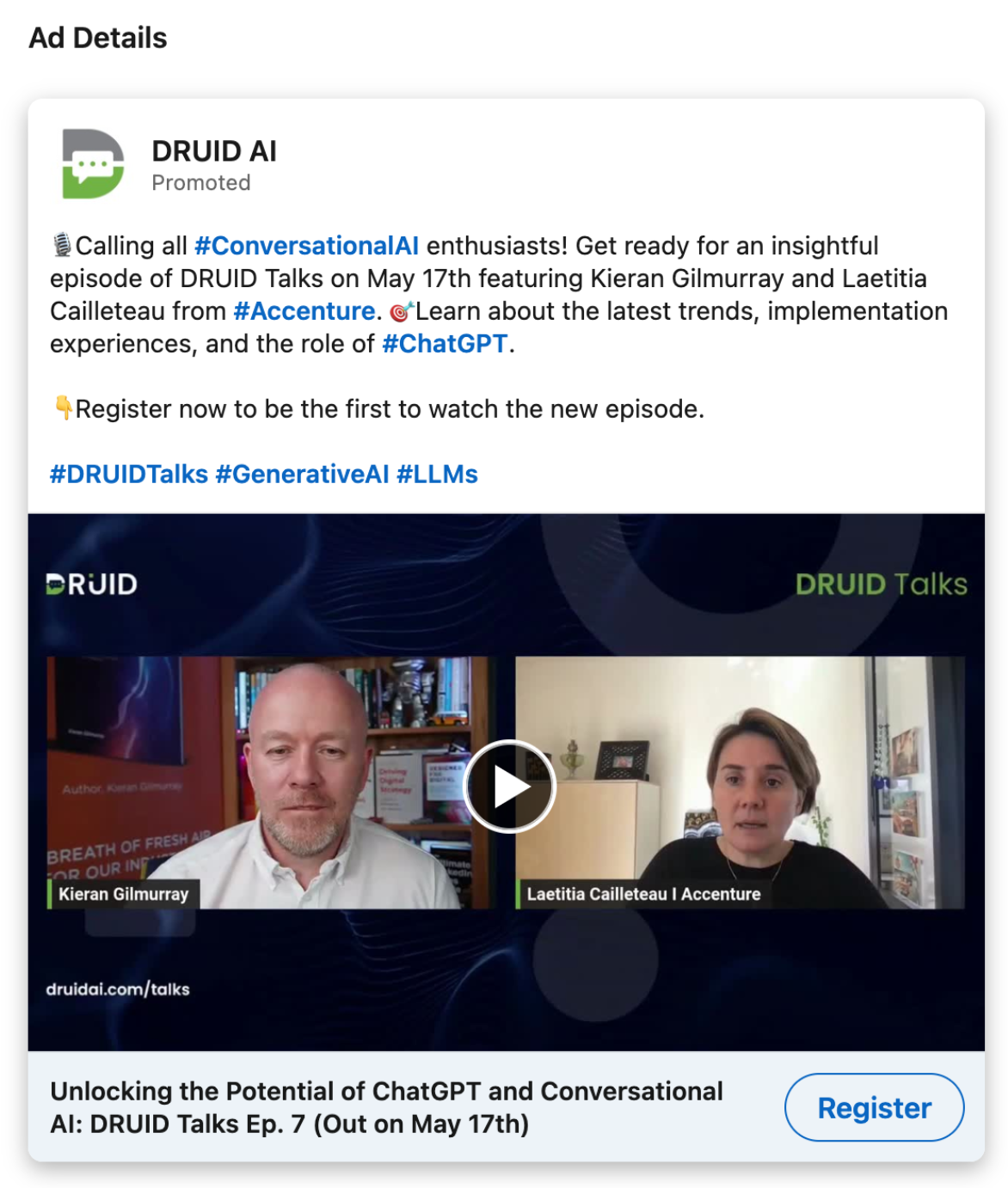Druid AI Linkedin Ad example