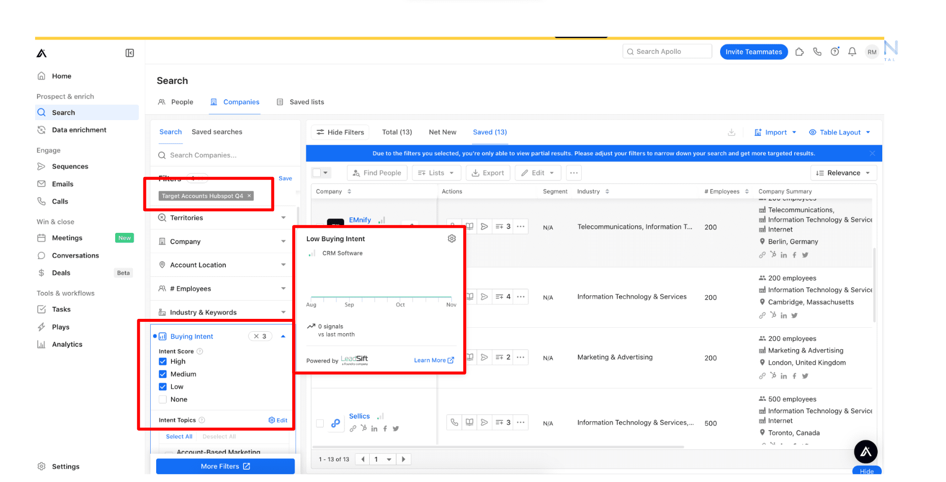 Target account listing with Apollo 2