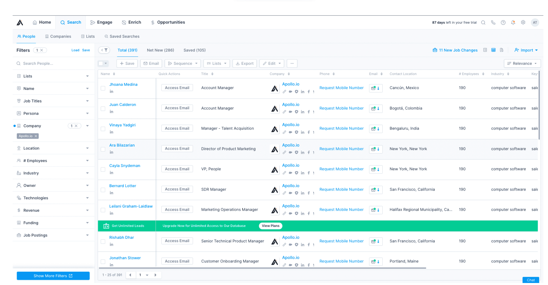 Target account listing with Apollo